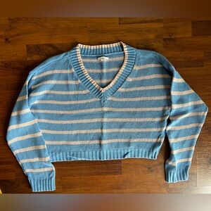 American Eagle Striped V Neck Sweater Cropped Fit‎ Sz M